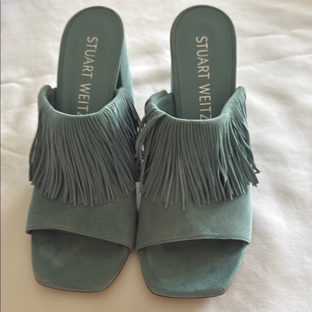 Stuart Weitzman Turquoise Fringe Mules